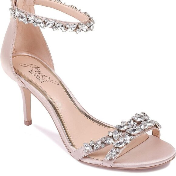 Shoes - Women's Satin Embellished Strap Evening Shoe Size 10 Champagne